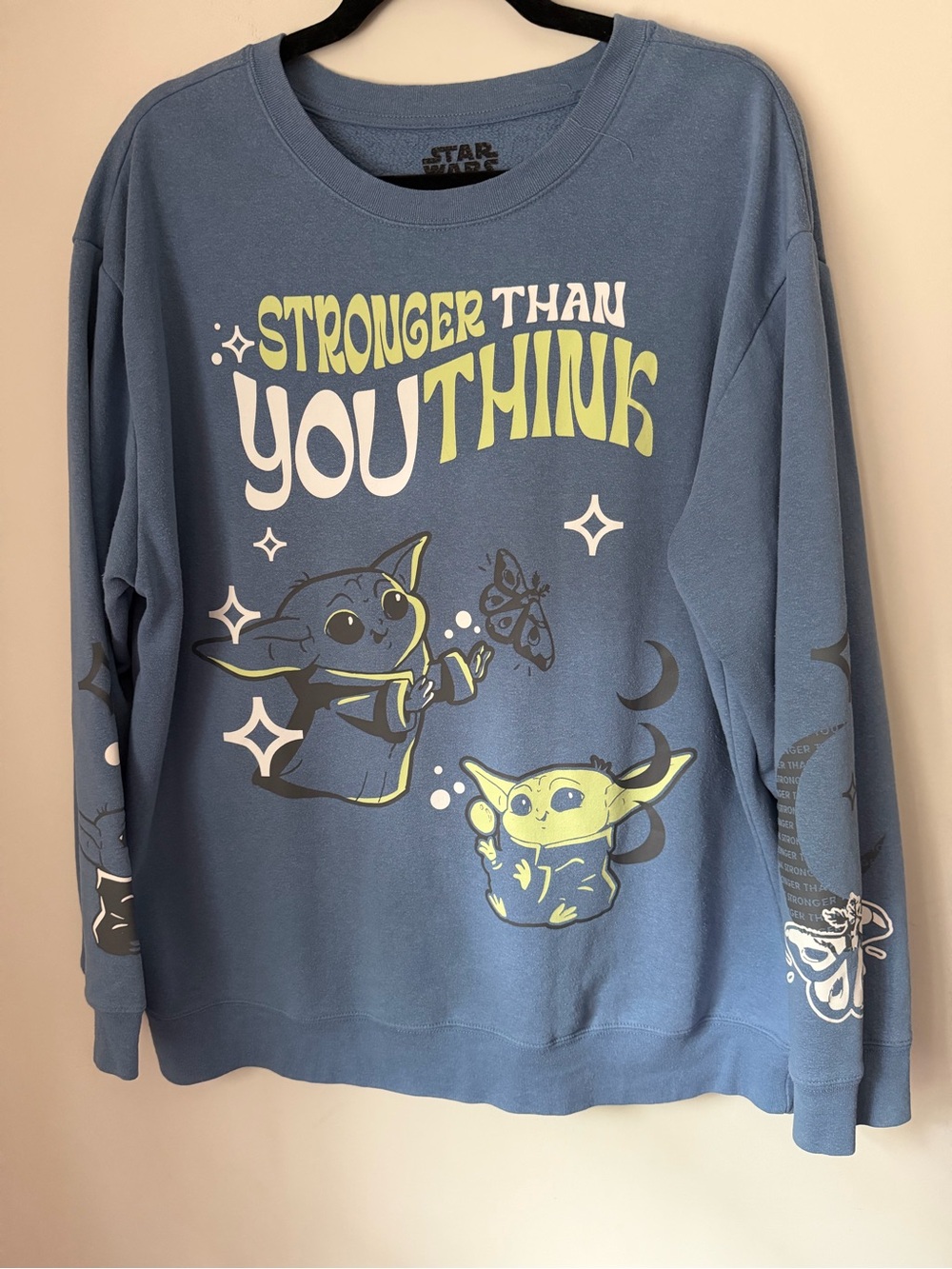 Star Wars Grogu Baby Yoda XXL Blue Fleece Sweatshirt Stronger Than You Think